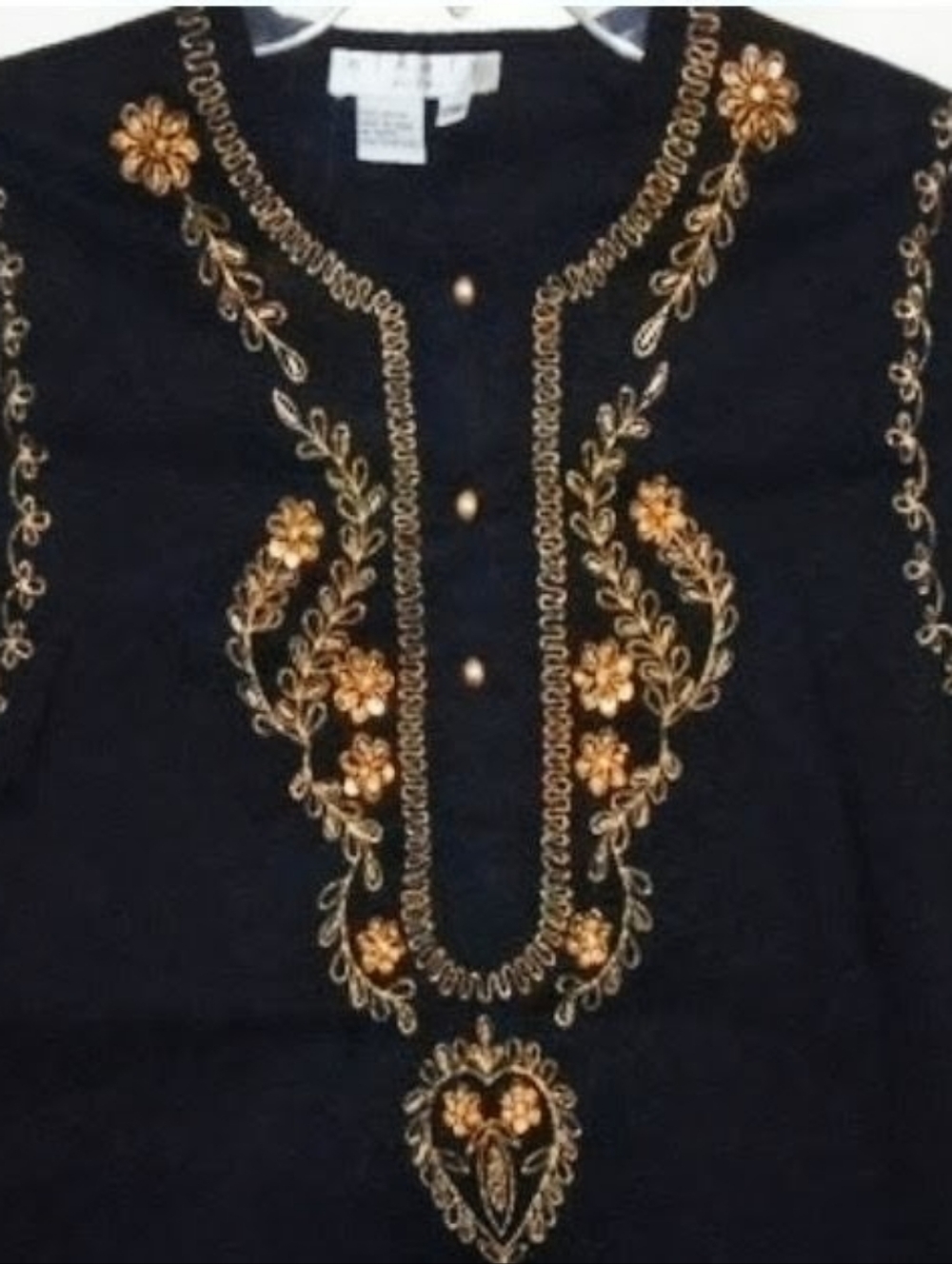 Vintage Beautifully Designed Cute Gold Peasant Beaded Sequin Embellish Top - Picture 7 of 11